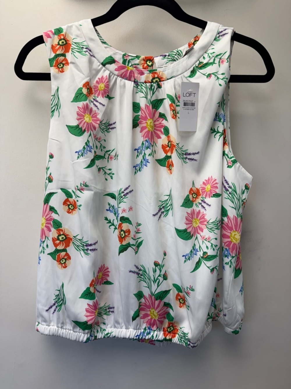LOFT White Floral Sleeveless Camisole with Pink & Orange Flowers